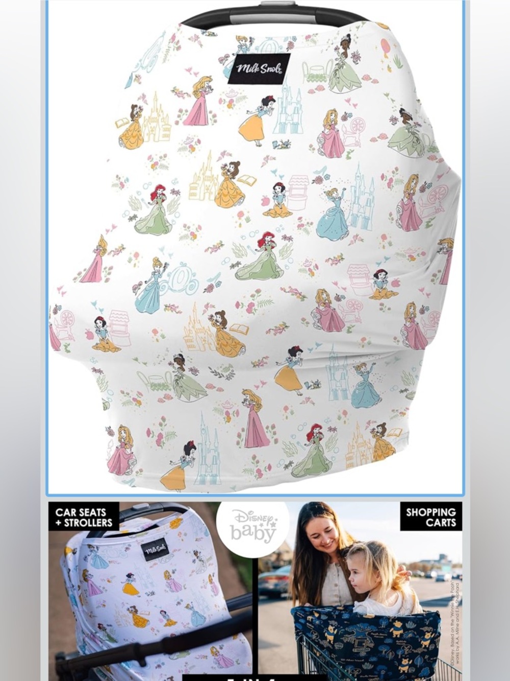 Milk Snob Disney Princess Allover Car seat cover - breastfeeding cover